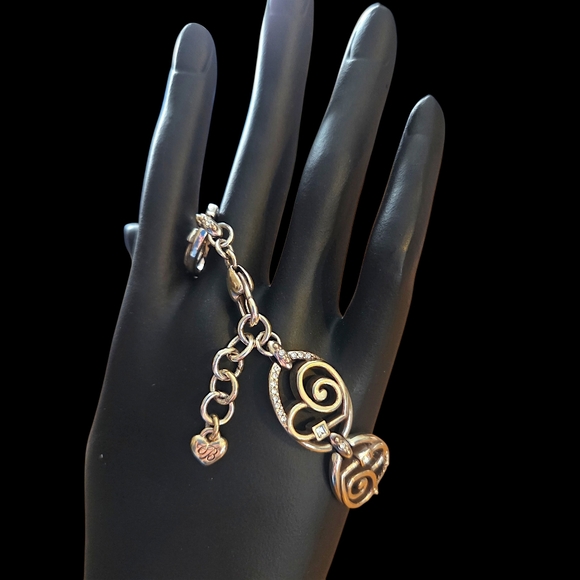 BRIGHTON Vintage Swirl Heart And Crystal Link Bracelet SWEET AND SPARKLY! - Picture 2 of 11